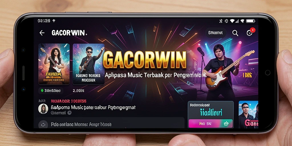 Screenshot utama GACORWIN menampilkan tampilan antarmuka permainan musik yang dinamis.