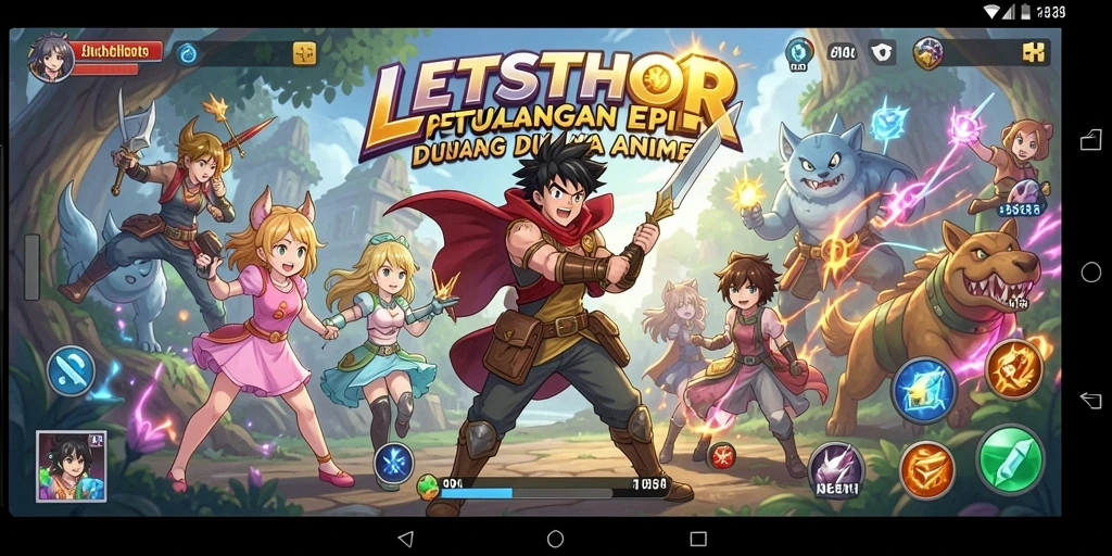 Tampilan gameplay LETSTHOR dengan aksi penuh warna dan karakter menarik.